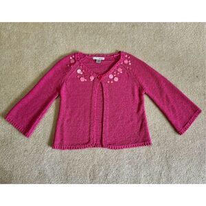 Vintage Bubble Gum Pink Knitted Cardigan Button Close Shell Embellished Sz M/L